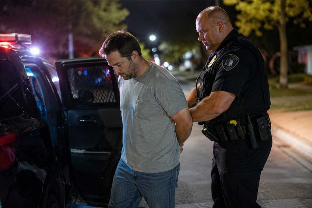 Handcuffed Man On A Quiet Street