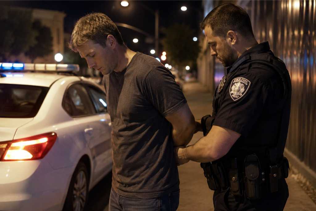 Officer Guiding A Man To Patrol Car